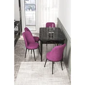 Hanah Home trpezarijski set Via, sto na razvlacenje i 4 stolice, ploca u dekoru crnog mermera, ljubicasta tkanina Jerry
