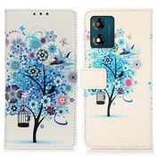 GS Ovitek za Motorola Moto E13, denarnica, modra, cvetlično drevo