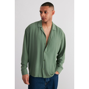 Trendyol Khaki Oversize Fit Wide Collar Summer Linen Look Shirt
