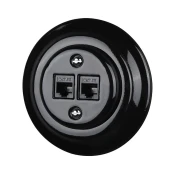Bohemia-Design - Porculanska retro Ethernet utičnica s okvirom, 2× CAT5e, crna