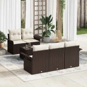 vidaXL 6-delni vrtni sofa komplet z blazinami rjava poli ratan