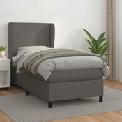 Greatstore Box spring postelja z vzmetnico siv 90x190 cm umetno usnje