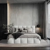 MID.YOU OBLAZINJENA POSTELJA 140 cm x 200 cm , les, tekstil, leseni material svetlo siva