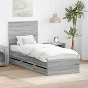 Vidaxl Konstrukcija postelje Siva Sonoma 75 x 190 cm Inženirsko leseno