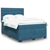 vidaXL Box spring postelja z vzmetnico modra 160x200 cm žamet