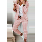 Eleganten hlačni kostim s karo vzorcem Estrena, svetlo roza - karo
