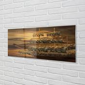 tulup.si Slika na akrilnem steklu Ladja na morju oblaki 140x70 cm 4 obešalnika