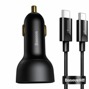 BASEUS Baseus Superme USB avtomobilski polnilec, USB-C, 100 W + kabel USB-C (črn)