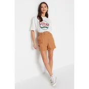 Trendyol Weave Gabardine Shorts With Camel Belt