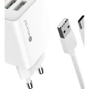 Sturdo adapter 2,1A 2x USB-A + USB-C kabel - bel