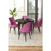 Hanah Home Set Trpezarijski sto i 4 stolice, Ljubicasto-crni