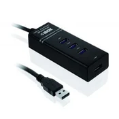 iBOX iBox IUH3FB USB 3.2 Gen 1 razdelilnik, 4 vrata, 5000 Mbit/s, črna, Plug and Play, 0.5 m kabel, LED indikatorji