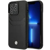 Bmw Ovitek BMW BMHCP14X22RSEPK za iPhone 14 Pro Max 6.7, črn/črn, usnje, prostor za kartice