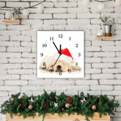 tulup.si Steklena ura Puppy Cap Santa Claus Zima Črne kazalke 30x30 cm