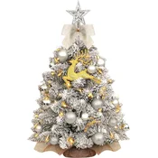 Nikcorp Mini božična jelka 60 cm z LED osvetlitvijo, 50 LED diod, 19 okraskov, gosta umetna namizna smrečica s kovinskim stojalom, topla bela svetloba, 4 m kabel, ognjevaren material, za dom in pisarno