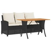 Vidaxl Vrtni kavč 3-sedežnik z blazinami&Miza Black Poly Rattan