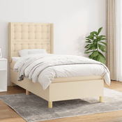 Greatstore Box spring postelja z vzmetnico krem 90x190 cm blago