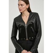 Kožna jakna Pinko za žene, boja: crna, za prijelazno razdoblje, 103517 A1WK