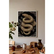 WallXpert uramljena slika 115271, zlatna zmija na crnoj pozadini, 50 x 70 cm, beli ram