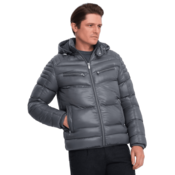 OMBRE Moška prešita zimska jakna z okrasnimi zadrgami V3 OM-JAHP-22FW-010 grafitna MDN124220 L
