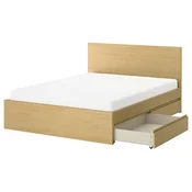 STORKLINTA Posteljni okvir z 2 predaloma, imitacija hrasta/Luröy, 140x200 cm
