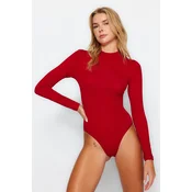 Trendyol Red Cotton Turtleneck Long Sleeve Snap Snap Knitted Bodysuit