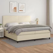 Greatstore Box spring postelja z vzmetnico krem 200x200 cm umetno usnje