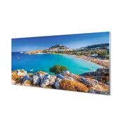 tulup.si Stenska plošča za kuhinjo Grčija obala plaža panorama 120x60 cm