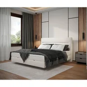 MID.YOU POSTELJA Z VZMETNICO 180 cm x 200 cm , les, tekstil, leseni material krem barve