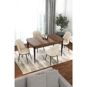 Hanah Home trpezarijski set Via, sto na razvlacenje i 4 stolice, ploca u dekoru drveta Baroque, krem tkanina Jerry