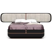 Casa Padrino Luxury Double Bed Gray/Black/Copper 330 x 215 x H. 120 cm - Solid Wood Bed with Upholstered Headboard - Bedroom Furniture - Hotel Furniture - Luxury Furniture