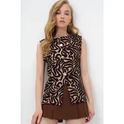 Trend Alacati Stili Ženska bluza bez rukava Alc-X13729, Okrugli izrez, Crno-bež