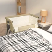 Vidaxl Otroška posteljica z vzmetnico taupe lanena tkanina
