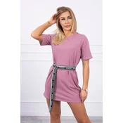Dress with decorative belt navy pink