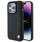 Ovitek BMW usnjeni z vzorcem teksture & črte za iPhone 15 Pro Max - Črna