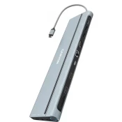 Canyon DS-90, 14-v-1 razdelilnik, s priključkoma Tipa C *2, priključkom Tipa C *1: maks. 10 Gbps, USB-A *3: maks. 10 Gbps, DP *1, VGA *1, reža za SD kartico *1, reža za TF kartico *1, 3,5 mm avdio