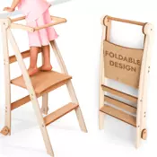 GOODEVAS Leseni Montessori zložljivi stolček za malčke – prostorni stolček za otroke z zaščito proti prevrnitvi, stolček za otroke, zložljivi otroški stolček (Ivory)