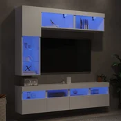 7-dijelni set zidnih TV ormarica s LED svjetlima bijeli