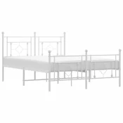 Vidaxl Kovinski posteljni okvir z vzglavjem in vznožjem bel 135x190 cm