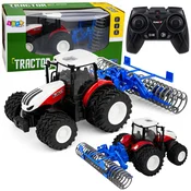 RC traktor z valjem, luči, rdeč, 1:24