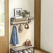 Songmics Stenski obešalnik za plašče 30x66x27 cm sivo-bež