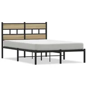 Vidaxl Kovinski posteljni okvir brez vzmetnice sonoma hrast 120x190 cm