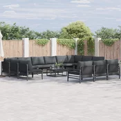 vidaXL Vrtna sedežna garnitura 14 pcs Antracitna Jeklo