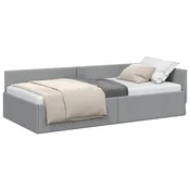 Vidaxl Kotna postelja z vzglavjem Svetlo siva 100 cm x 200 cm blago