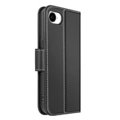 AVIZAR Premium usnjena torbica za iPhone 17e s predalom in stojalom, Črna, (5000275526)