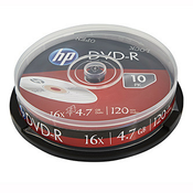 HP DVD R, DRE00027-3, 4,7 GB, 16x, škatla za torto, 10 pakiranj, brez odtiskov, 12 cm, za arhiviranje podatkov
