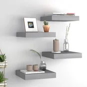 shumee vidaXL Stenske police, 4 kosi, sive, 23 x 23,5 x 3,8 cm, MDF
