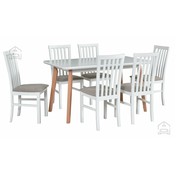Komplet za jedilnico Oslo 8 bela/bukev + 6 stolov Milano 1 bela 3B