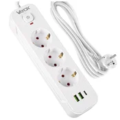 Vayox VA0467W-1.5 podaljšek 3 vtičnice 10A 2x USB-A 1x USB-C 1A stikalo bela 1.5 m
