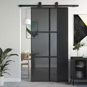 Vidaxl vidaXL Drsna vrata, črna, 102,5 x 205 cm, kaljeno steklo, aluminij